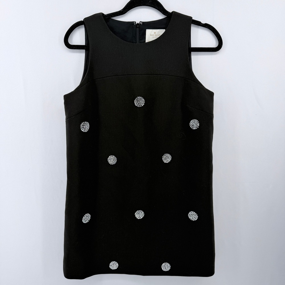 Kate Spade New York Black Rhinestone Polka Dot Shift Dress Women Size 4 Mini